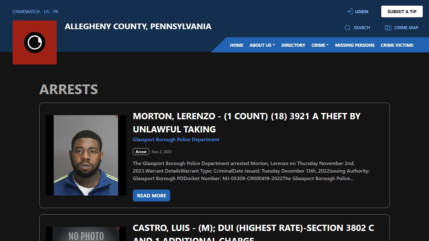 Arrests for Allegheny County, Pennsylvania | CRIMEWATCH